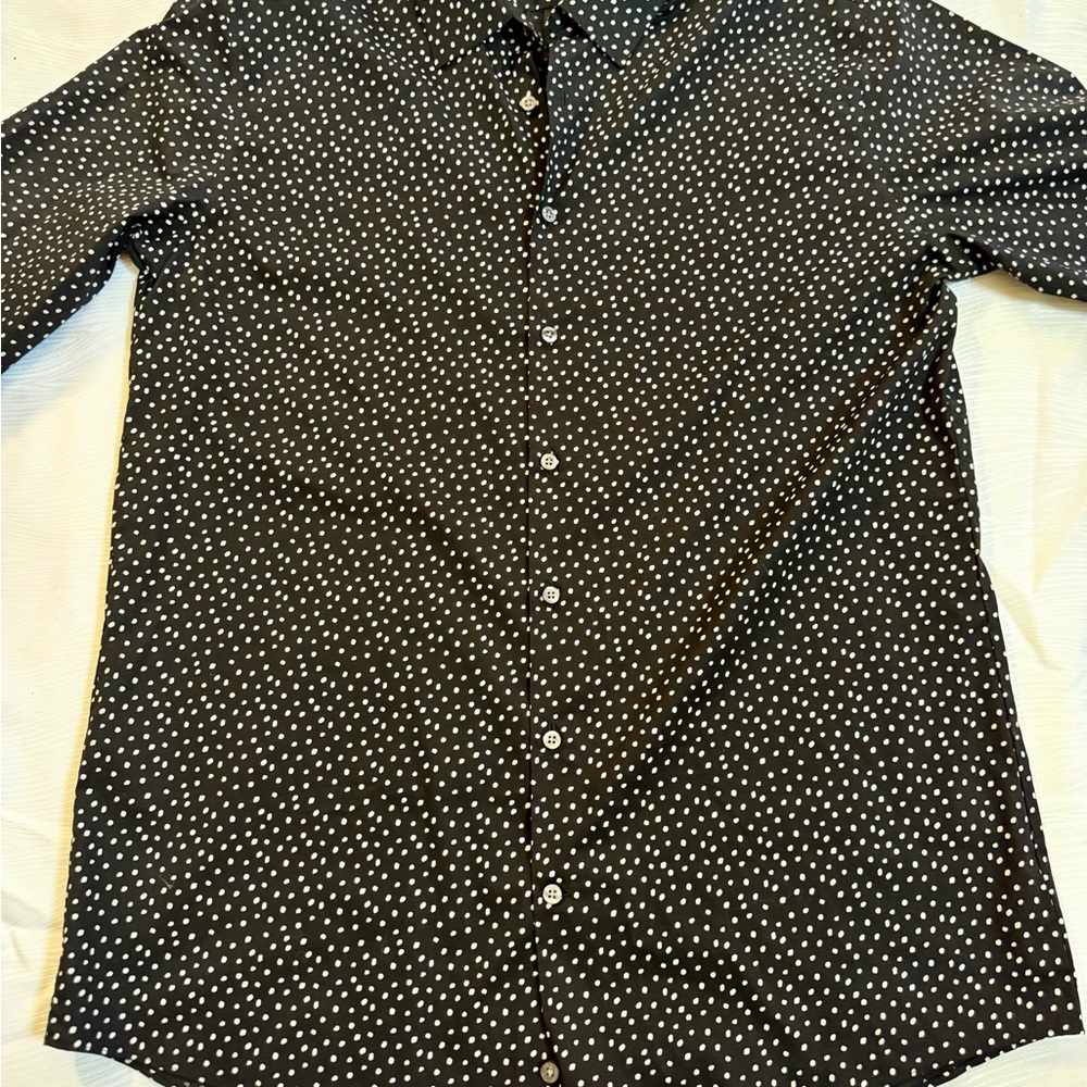 J. Ferrar Men’s Slim Fit Black White Polka Dot Dress Shirt Stretch L 16-16.5